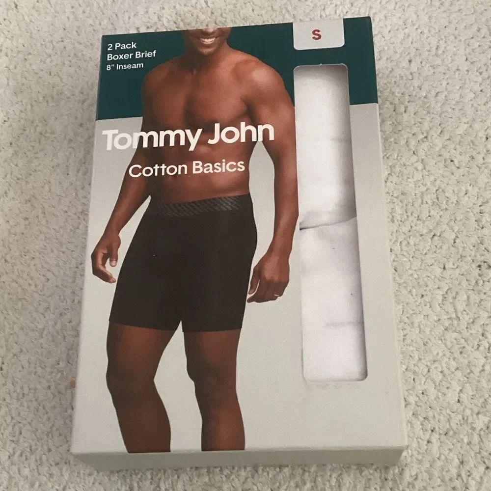 Tommy John Cotton Basics 2 pack Boxer Briefs, 8” inseam, WHITE, Size Small, NWT